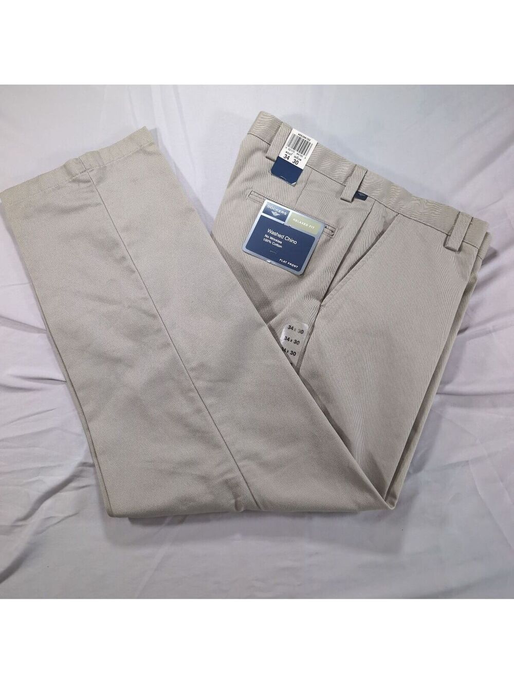 Dockers Washed Chino Relaxed Fit Flat Front Pants 34x30 Khaki